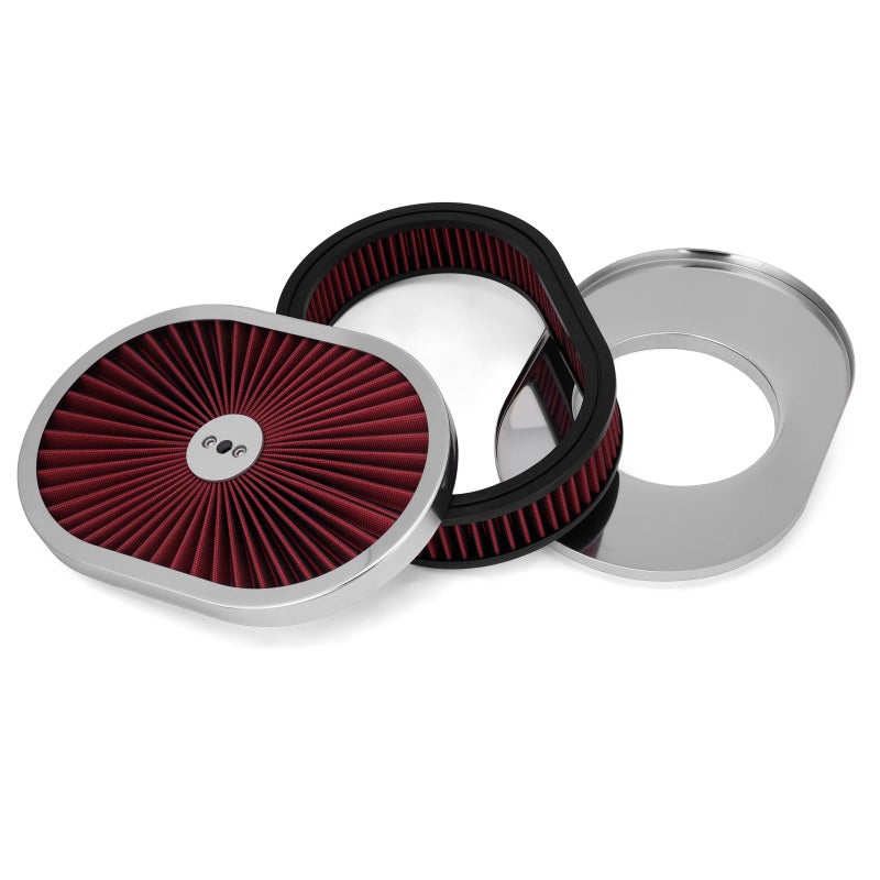GDUKOP 12 ""x2 "" Oval Air Cleaner Filter Assembly Kit with Flow Compatible with GMC Chevy Ford Chrysler Dodge V8 Thru Lid Carburetor 5-1/8 "" Carb Neck High Flow Black - Image 1